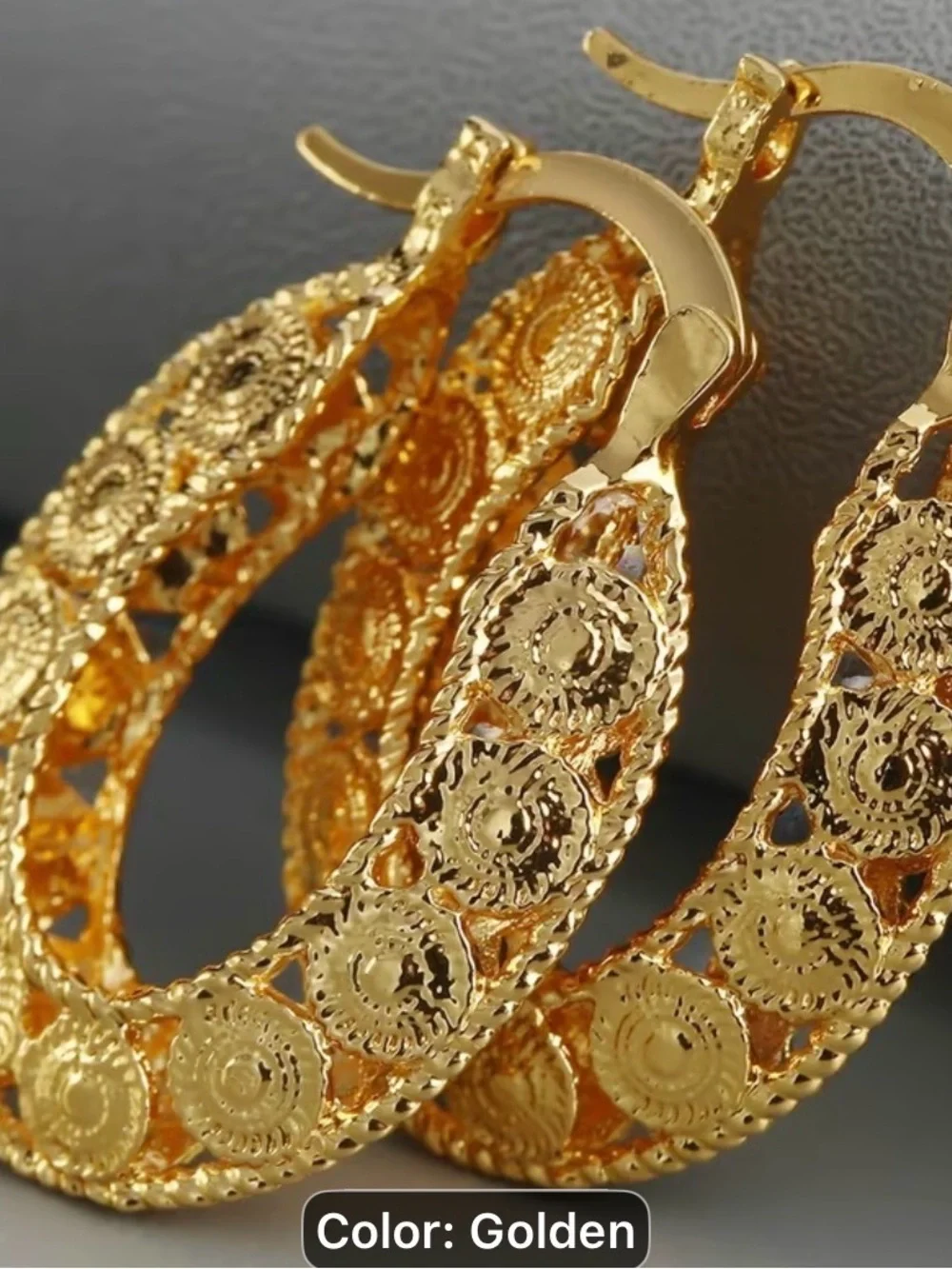 Golden Filigree Hoop Earrings - Women Jewelry